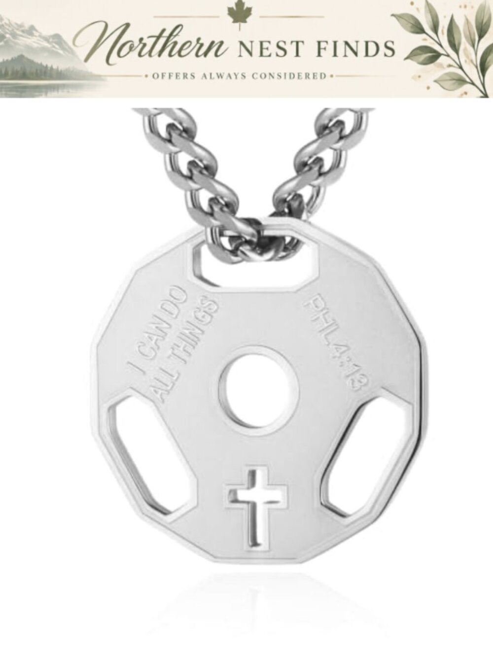 Stainless Steel Dumbbell Cross Pendant Necklace Cuban Chain Fitness Jewelry